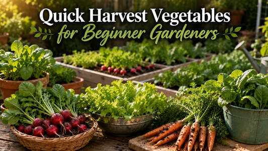 A small home garden with fast-growing vegetables like radishes, lettuce, and baby carrots in raised beds and containers under morning sunlight