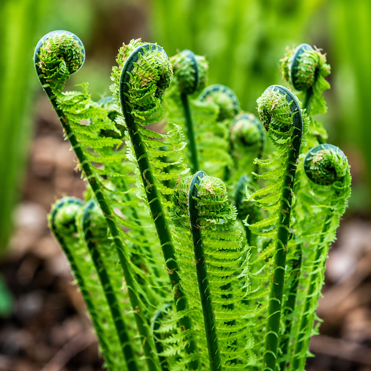 Young Lady Fern fronds unfurling in spring, ideal for ornamental gardens and natural forest-inspired landscaping. HarvestNest Seeds