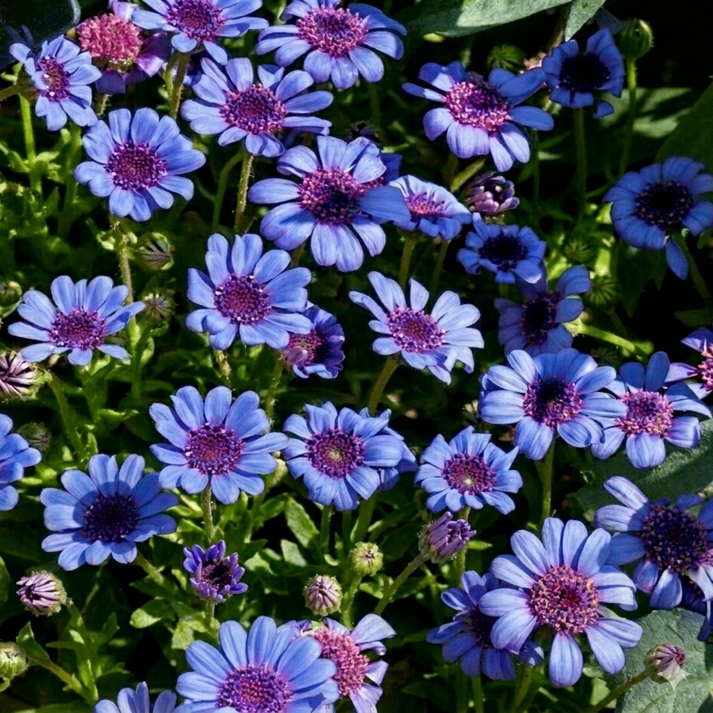Close-up of blue flowers with purple centers - HarvestNest Seeds