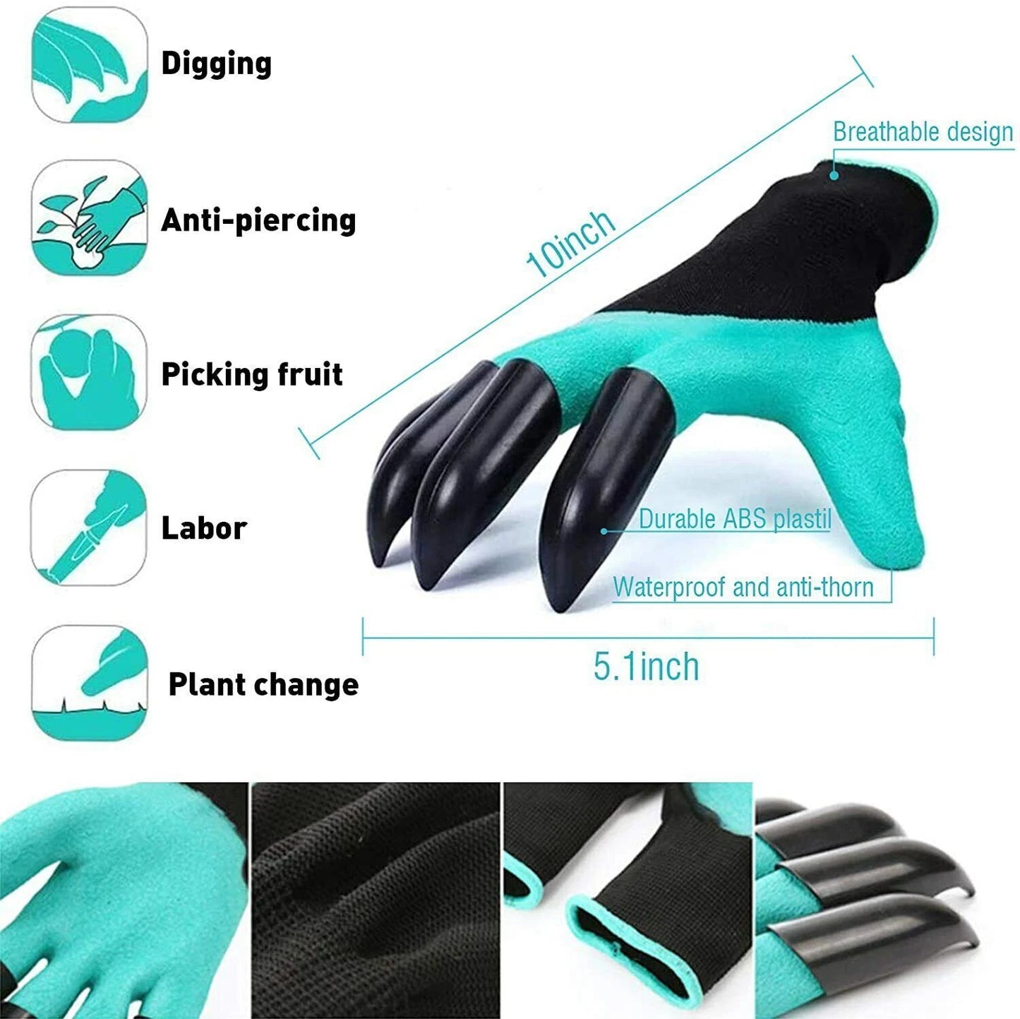 1 Pair Garden Gloves with Claws