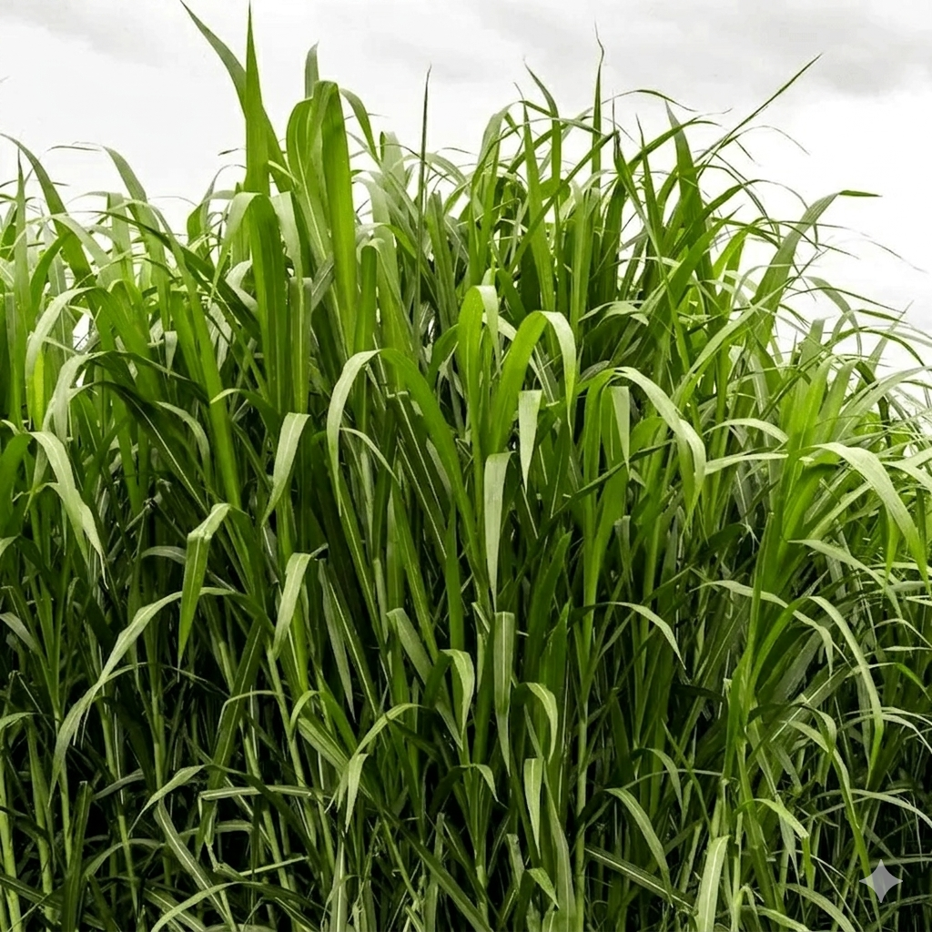 Fast-growing Giant Skyscraper Grass with tall lush green blades for tropical-style landscaping and natural garden privacy. HarvestNest Seeds