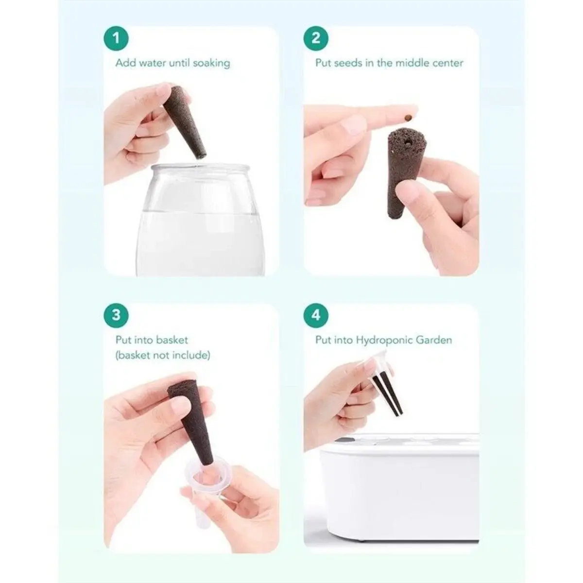 Step-by-step guide on using a hydroponic gardening tool with text instructions. HarvestNest Seeds