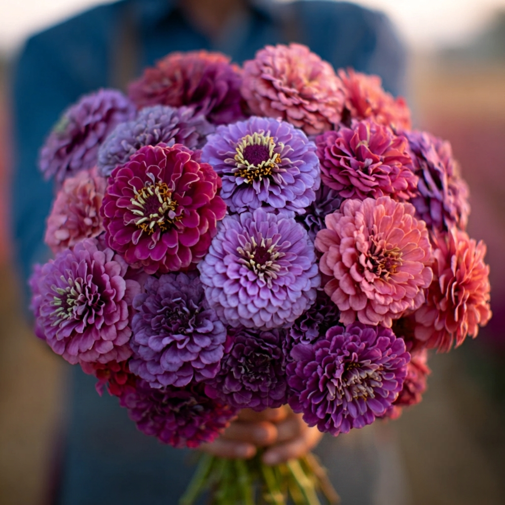 100 Raspberry Sorbet Zinnia Seeds – Heirloom Large Double Blooms